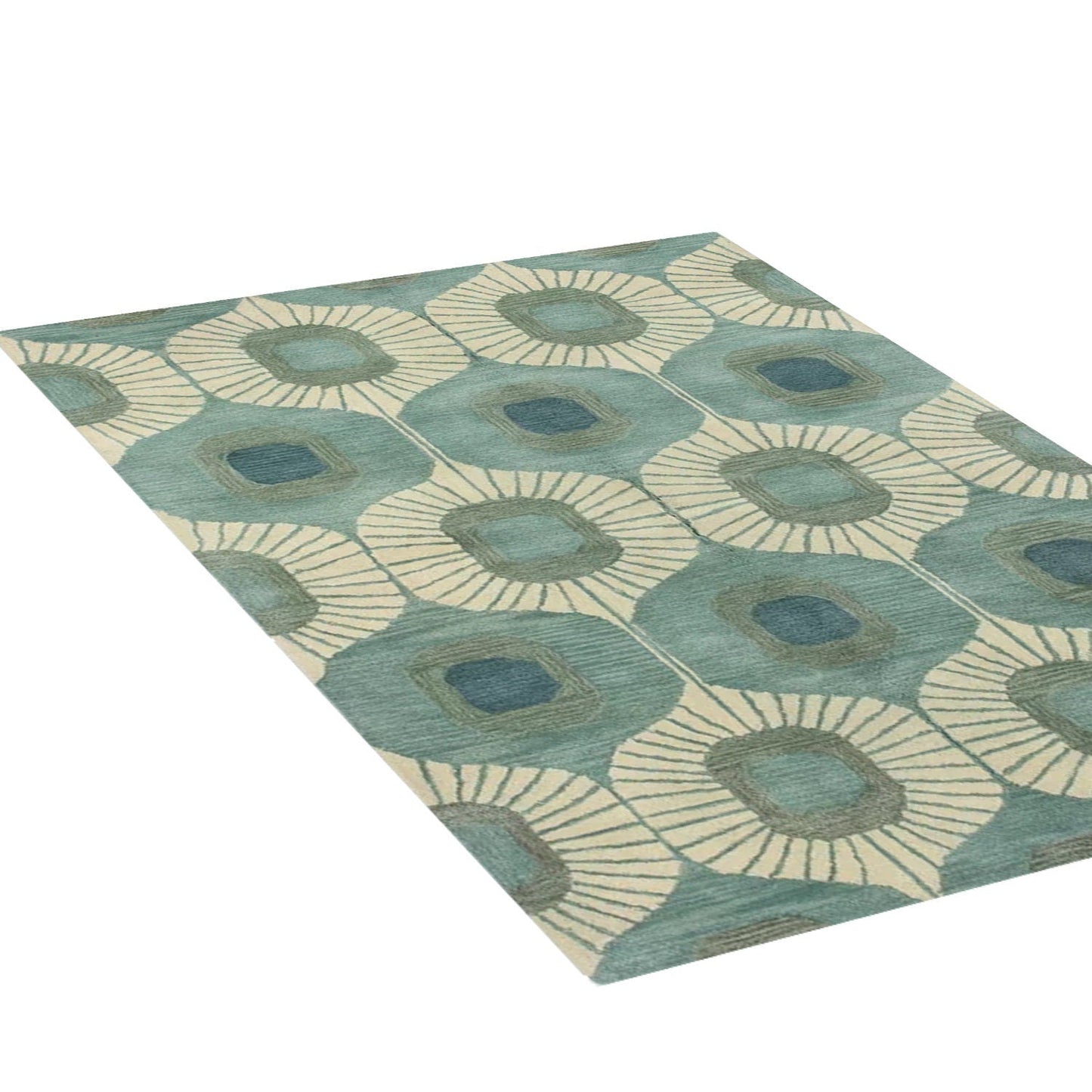 Blue & Green Abstract Hand-Tufted Wool Rug
