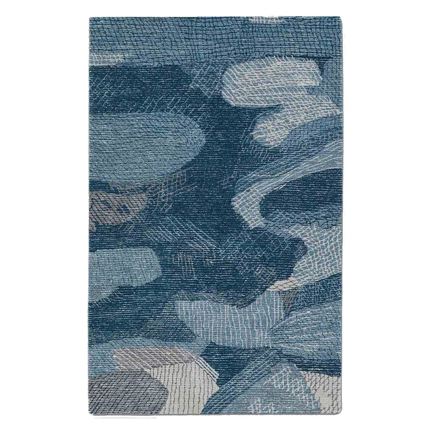 Shades of Blue Abstract Handcrafted Wool Rug