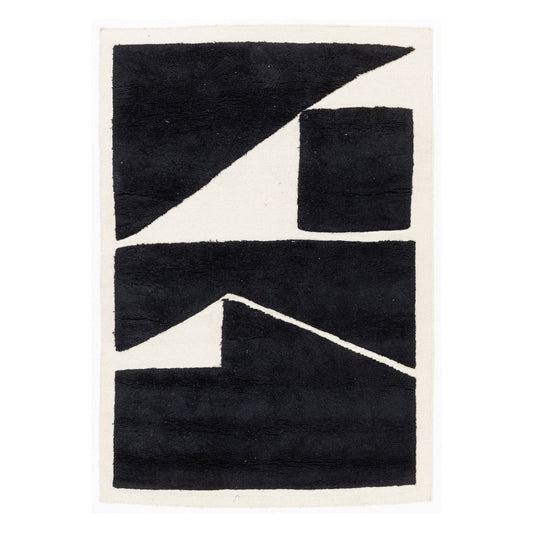 Black and White | Abstract Design - Handcrafted Rug/Carpet | Pure Wool | Hand Tufted | High Pile | High Density | Yarn Dyed