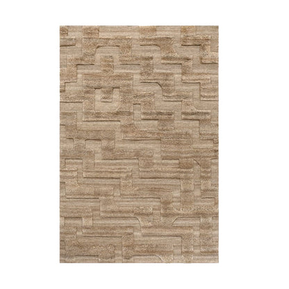 Light Brown & Beige Abstract Hand-Tufted Wool Rug