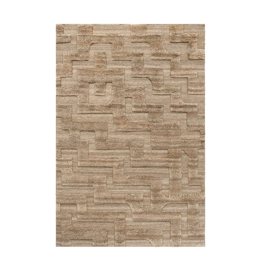 Light Brown-Beige Abstract Self Design - Handcrafted Rug/Carpet | Pure Wool | Hand Tufted | High Pile | High Density | Yarn Dyed