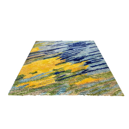 Abstract Blue & Yellow Hand-Tufted Wool Rug