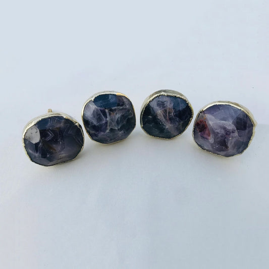 Set of 4 Large Faceted Amethyst/Gemstone/Agate Classic Vintage Finish Cabinet Drawer Pull Wardrobe Dresser Interior Decorative Handle