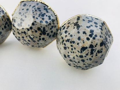 Set of 4 Large Faceted Dalmatian Jasper Gemstone/Agate Classic  Finish Cabinet Drawer Pull Wardrobe Dresser Interior Decorative Handle