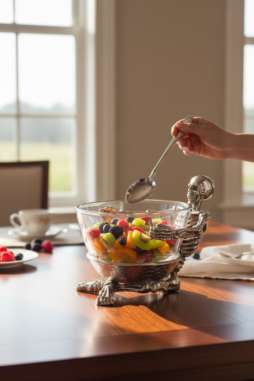 Skeleton Bowl with Glass Insert – Gothic Decorative Serveware | Gold, Silver or Antique Finish
