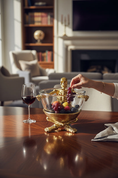 Skeleton Bowl with Glass Insert – Gothic Decorative Serveware | Gold, Silver or Antique Finish