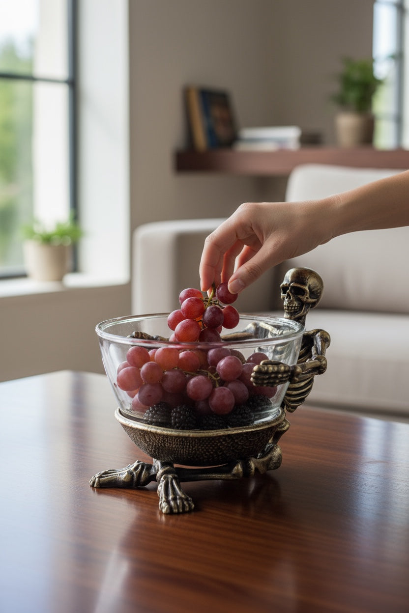 Skeleton Bowl with Glass Insert – Gothic Decorative Serveware | Gold, Silver or Antique Finish