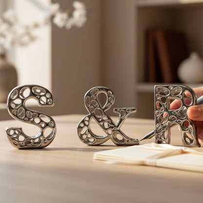 Personalized Nickel Alphabet Letters | Modern Openwork Metal Monogram | Custom Initial Decor | Freestanding Letter Sculpture | Personalized Gift