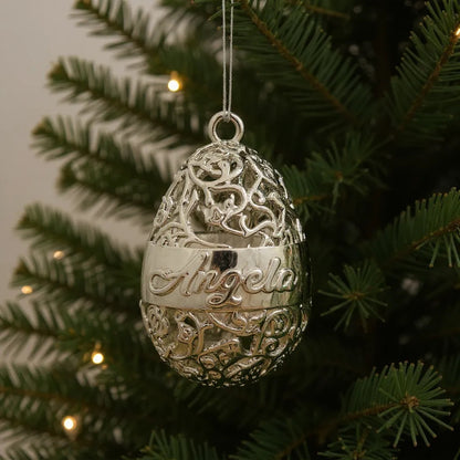 Personalised floral egg christmas bauble | antique gold metallic ornament | set of 2 or 4