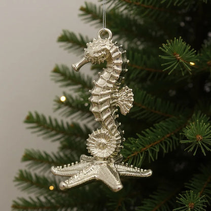 Seahorse christmas ornament | coastal metallic tree decor in gold, silver and antique | set of 2 or 4
