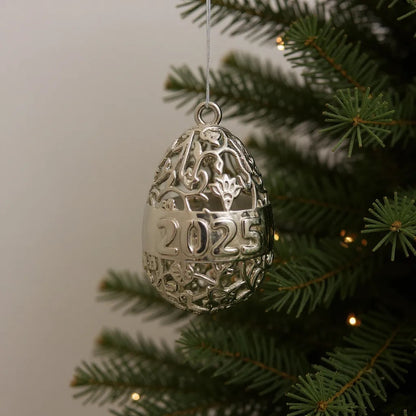 Personalised floral egg christmas bauble | antique gold metallic ornament | set of 2 or 4
