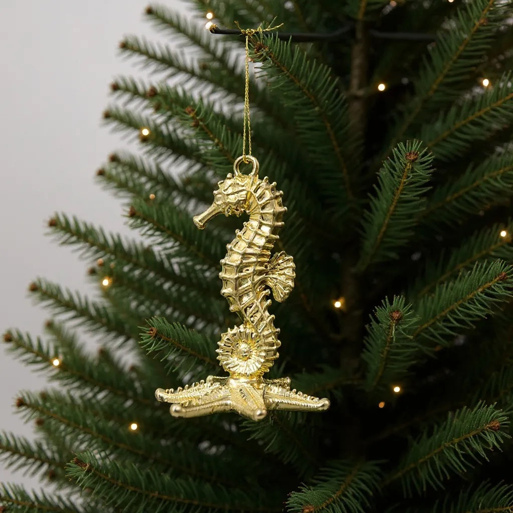 Seahorse christmas ornament | coastal metallic tree decor in gold, silver and antique | set of 2 or 4