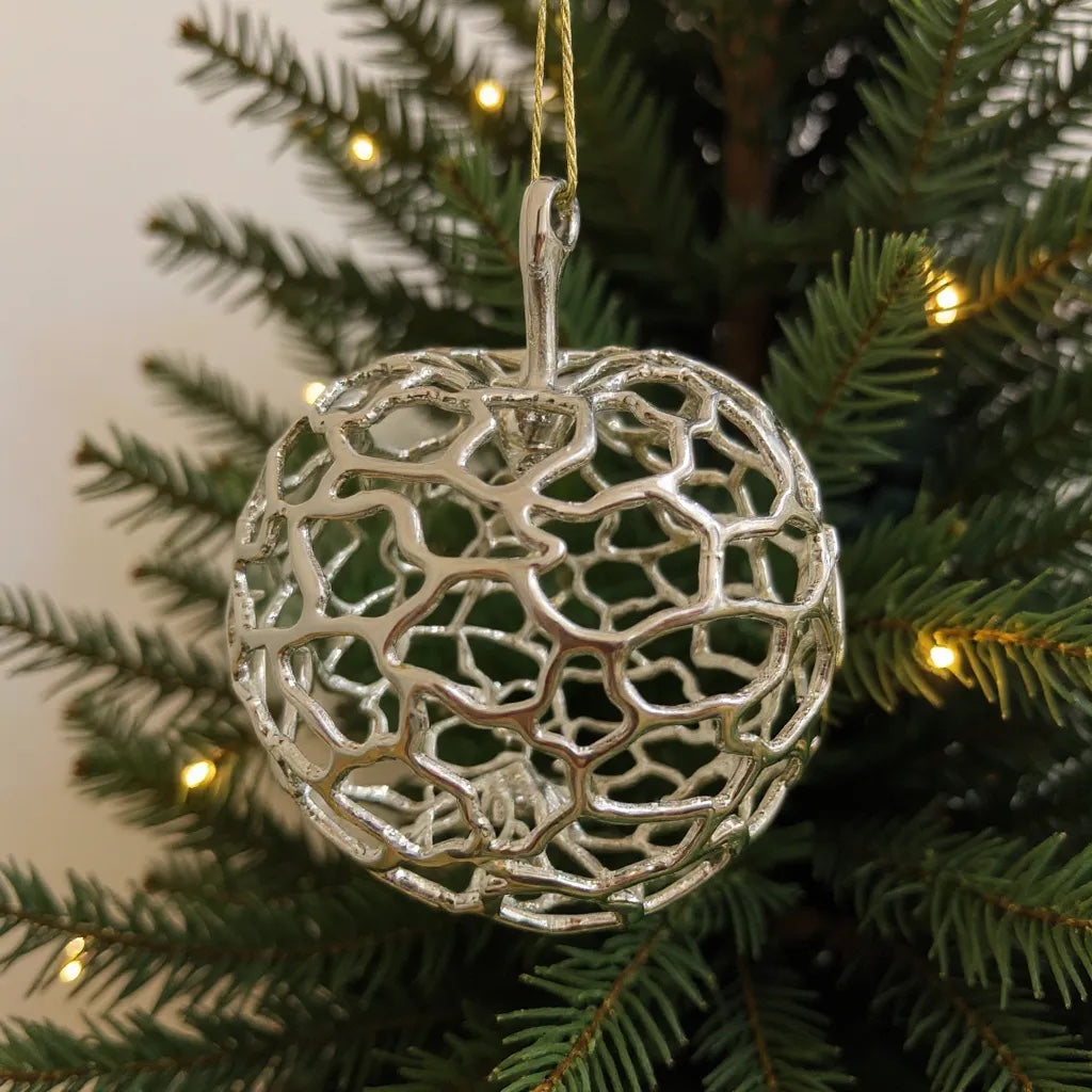 Apple christmas ornament | metallic holiday bauble in gold, silver and antique | set of 2 or 4