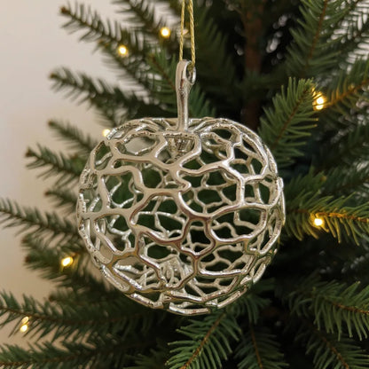 Apple christmas ornament | metallic holiday bauble in gold, silver and antique | set of 2 or 4