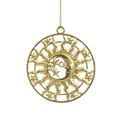 Sun and moon christmas ornament | celestial metallic decor in gold, silver and antique | set of 2 or 4