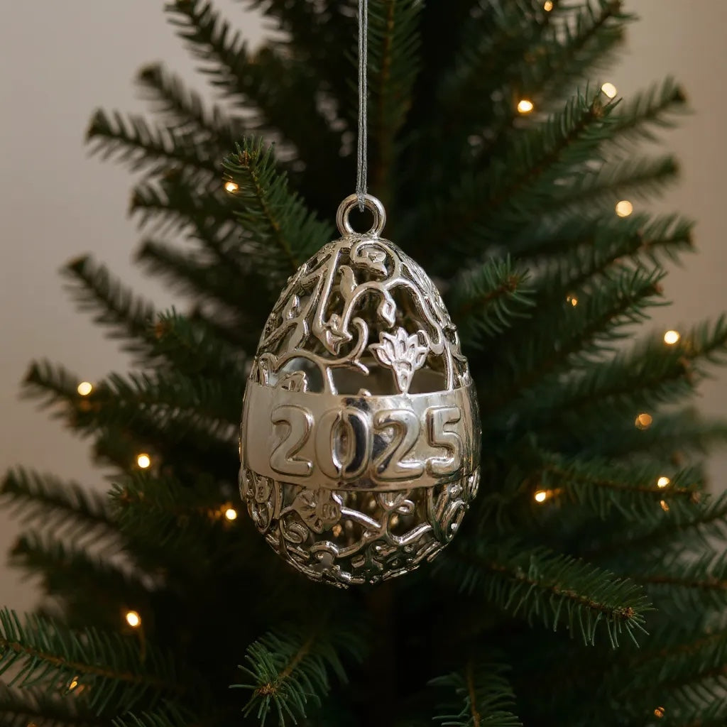 Personalised floral egg christmas bauble | antique gold metallic ornament | set of 2 or 4