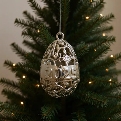 Personalised floral egg christmas bauble | antique gold metallic ornament | set of 2 or 4
