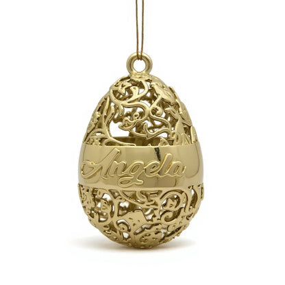 Personalised floral egg christmas bauble | antique gold metallic ornament | set of 2 or 4
