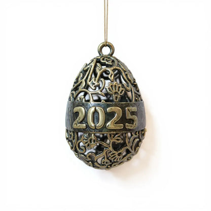 Personalised floral egg christmas bauble | antique gold metallic ornament | set of 2 or 4