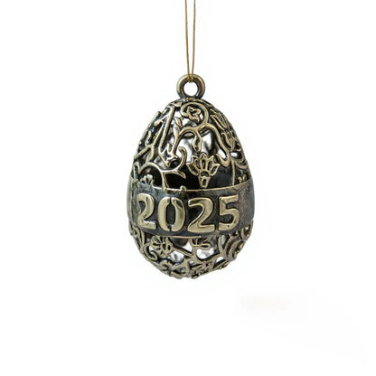 Personalised floral egg christmas bauble | antique gold metallic ornament | set of 2 or 4