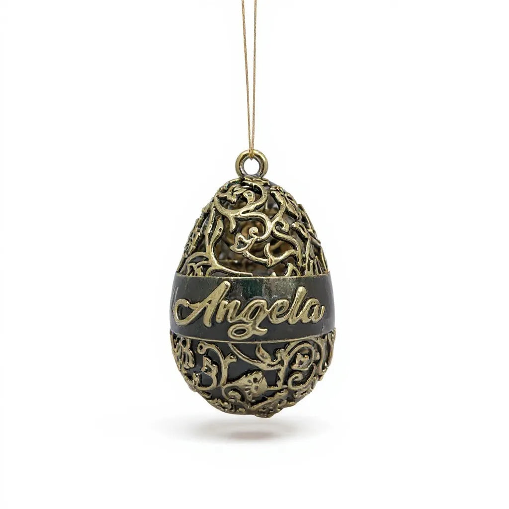 Personalised floral egg christmas bauble | antique gold metallic ornament | set of 2 or 4