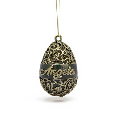 Personalised floral egg christmas bauble | antique gold metallic ornament | set of 2 or 4
