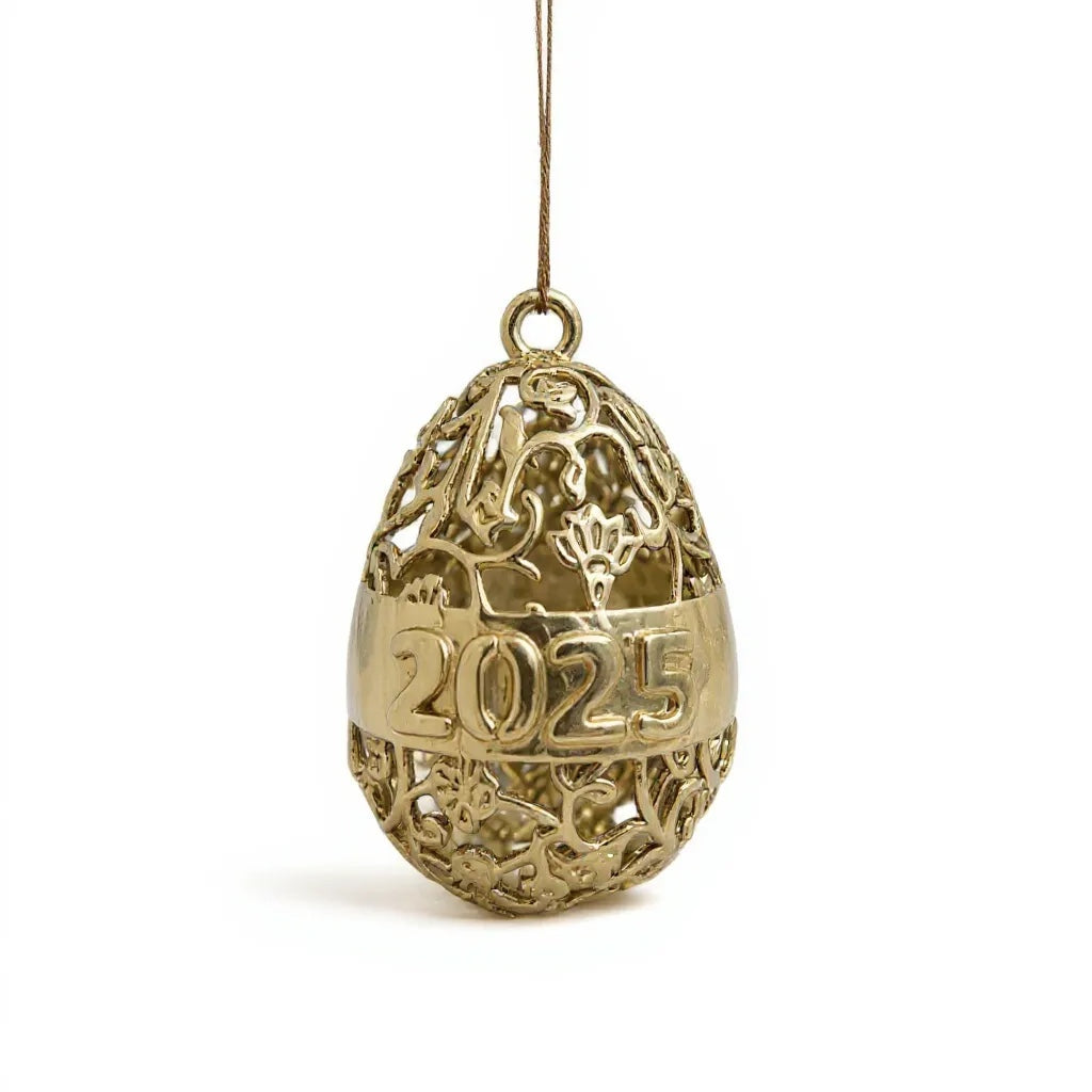 Personalised floral egg christmas bauble | antique gold metallic ornament | set of 2 or 4