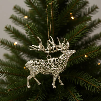 Reindeer christmas ornament | metallic holiday tree decor in gold, silver and antique | set of 2 or 4