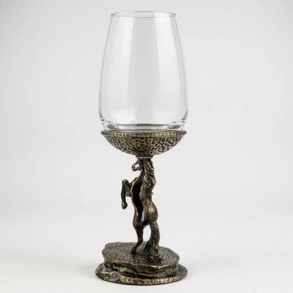 Stallion wine glass set | electroformed horse base designer stemware  | Set of 2 / Set of 4