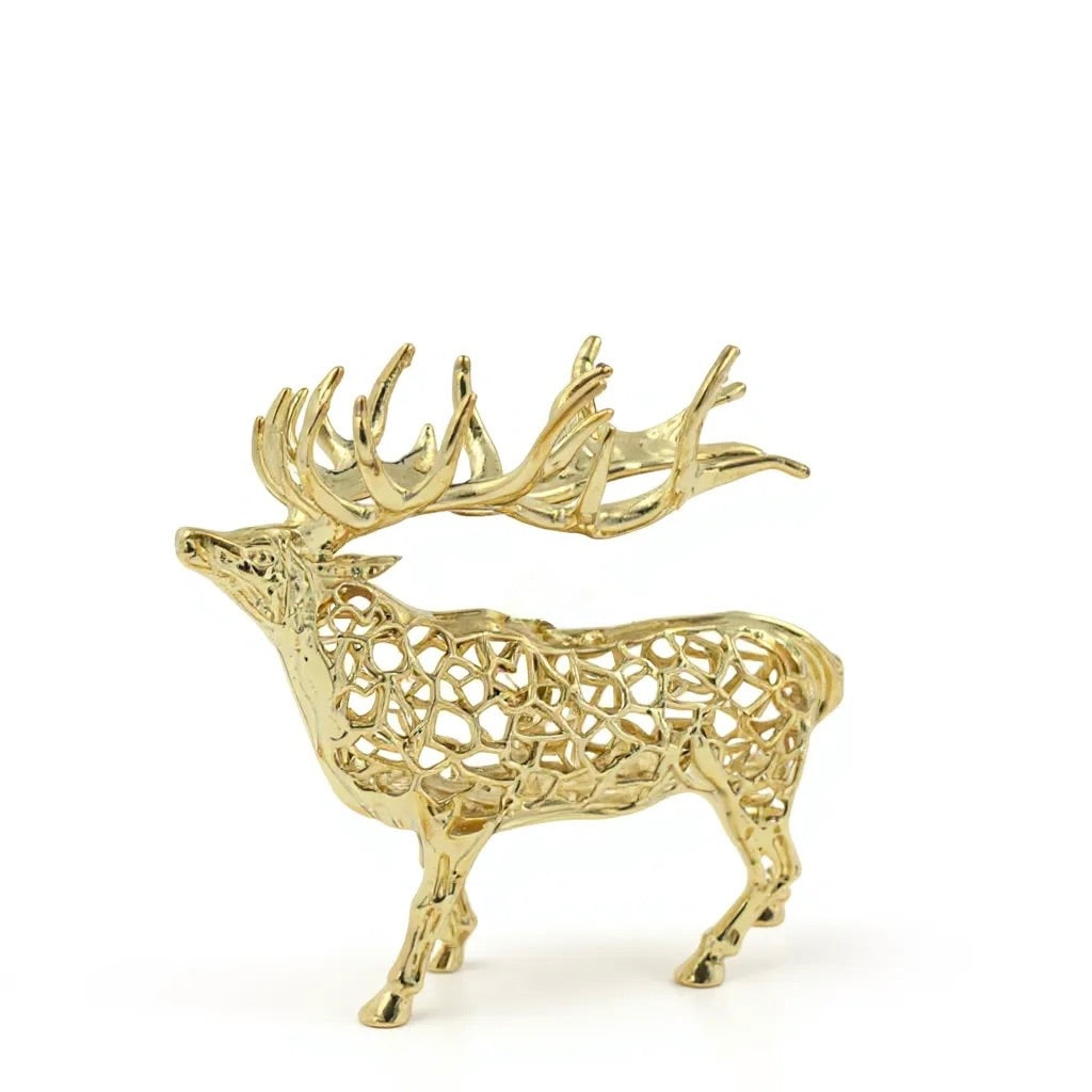 Reindeer christmas ornament | metallic holiday tree decor in gold, silver and antique | set of 2 or 4