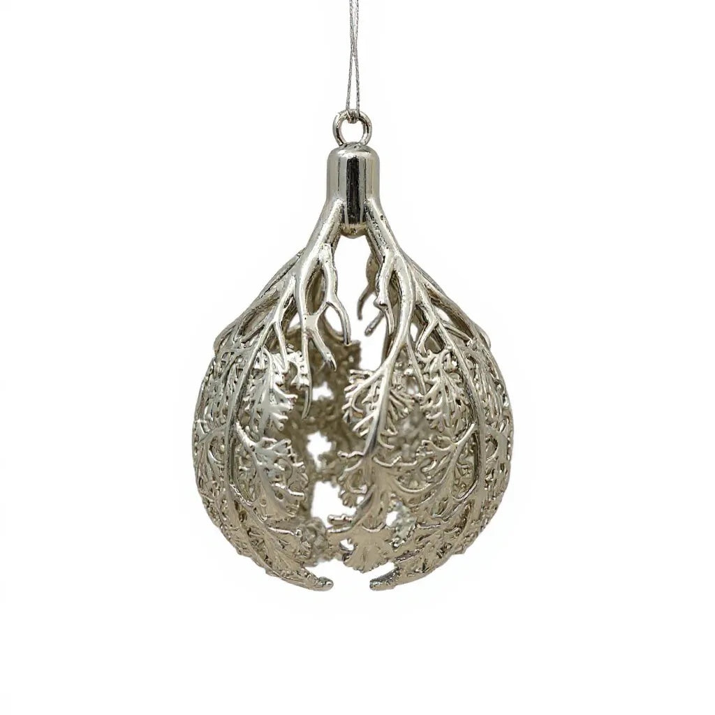 Leafy bulb Christmas ornament | metallic ball ornament in gold, silver and antique | set of 2 or 4