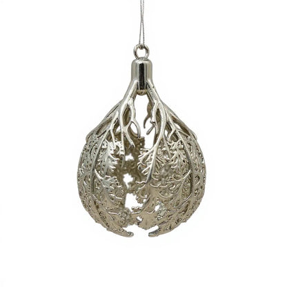 Leafy bulb Christmas ornament | metallic ball ornament in gold, silver and antique | set of 2 or 4