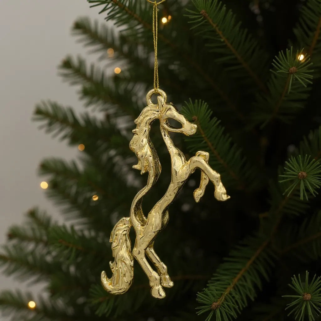 Horse christmas ornament | metallic tree decoration in gold, silver and antique | set of 2 or 4
