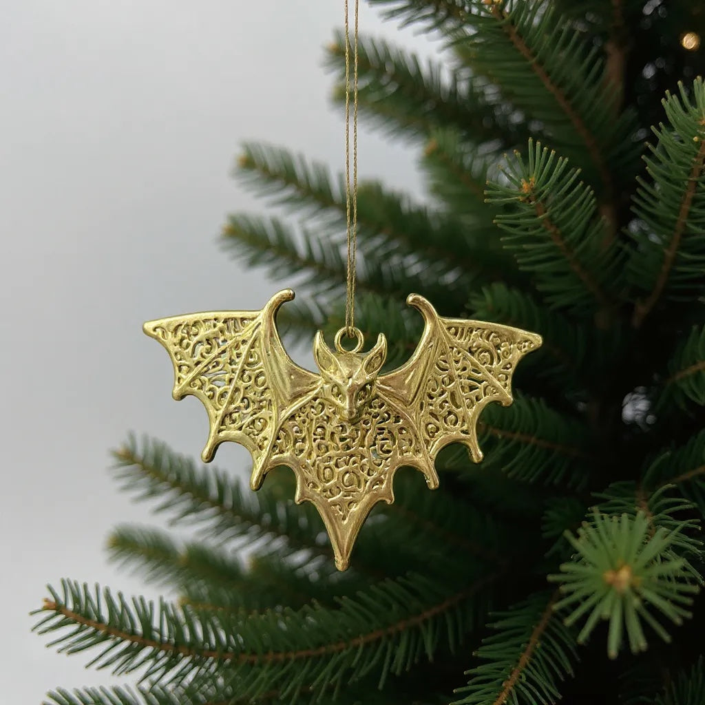 Bat Christmas ornament | gothic metallic tree decor in gold, silver and antique | set of 2 or 4