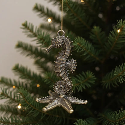 Seahorse christmas ornament | coastal metallic tree decor in gold, silver and antique | set of 2 or 4