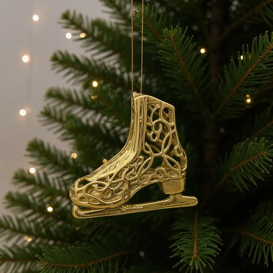 Ice skating boot christmas ornament | metallic holiday decor in gold, silver and antique | set of 2 or 4