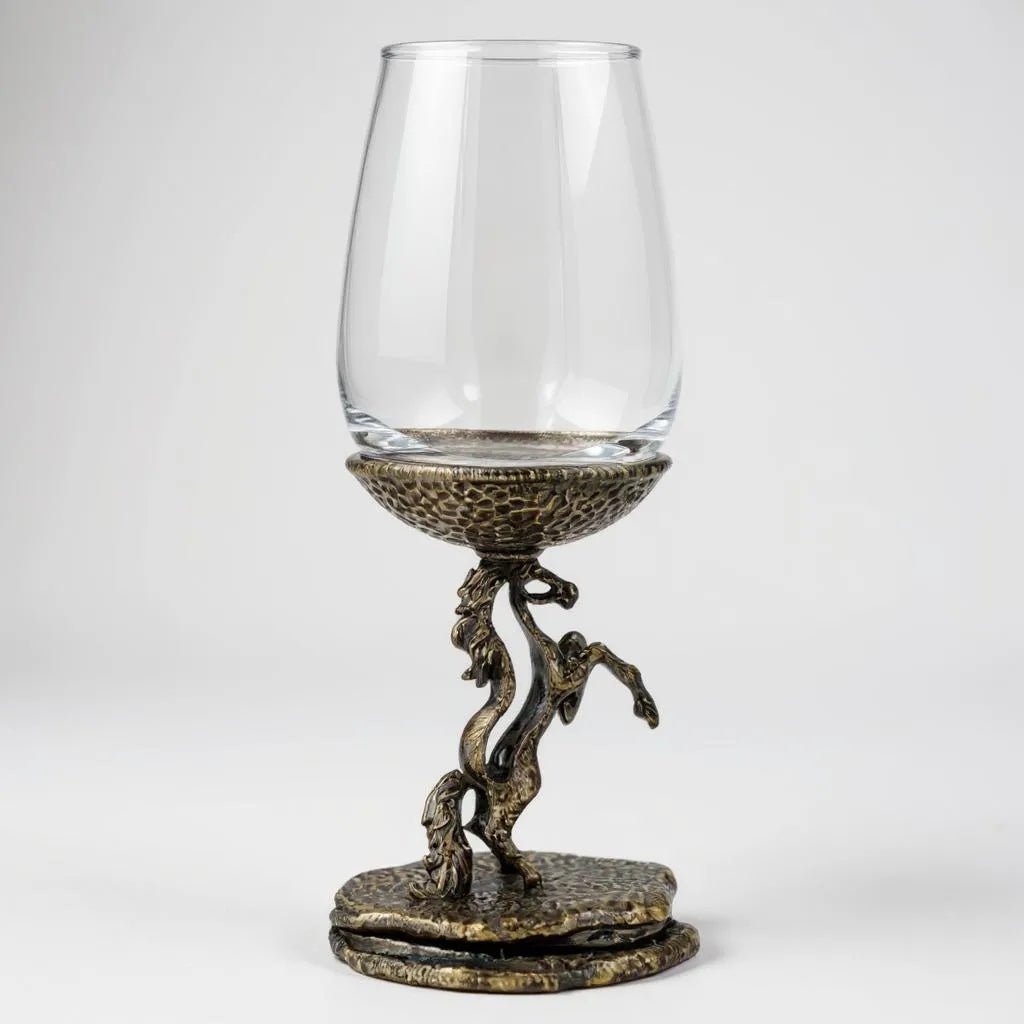 Stallion wine glass set | electroformed horse base designer stemware  | Set of 2 / Set of 4