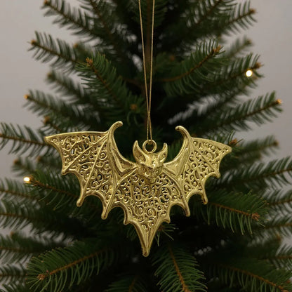 Bat Christmas ornament | gothic metallic tree decor in gold, silver and antique | set of 2 or 4
