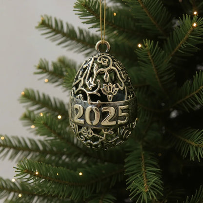 Personalised floral egg christmas bauble | antique gold metallic ornament | set of 2 or 4
