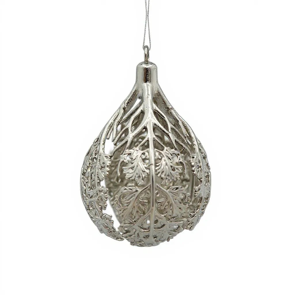 Leafy bulb Christmas ornament | metallic ball ornament in gold, silver and antique | set of 2 or 4