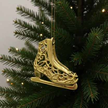 Ice skating boot christmas ornament | metallic holiday decor in gold, silver and antique | set of 2 or 4