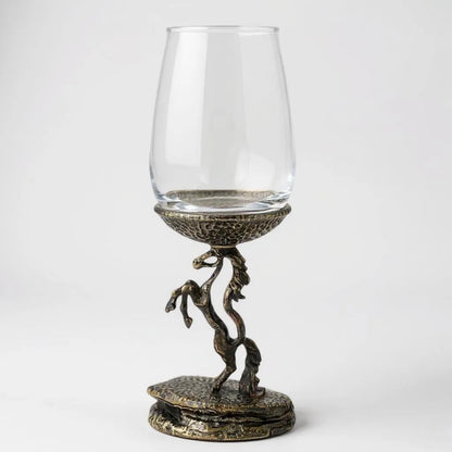 Stallion wine glass set | electroformed horse base designer stemware  | Set of 2 / Set of 4