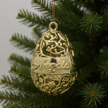Personalised floral egg christmas bauble | antique gold metallic ornament | set of 2 or 4