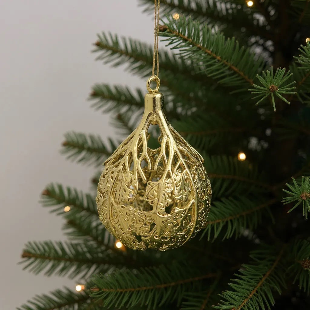 Leafy bulb Christmas ornament | metallic ball ornament in gold, silver and antique | set of 2 or 4