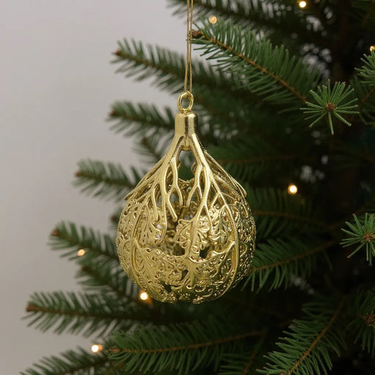 Leafy bulb Christmas ornament | metallic ball ornament in gold, silver and antique | set of 2 or 4