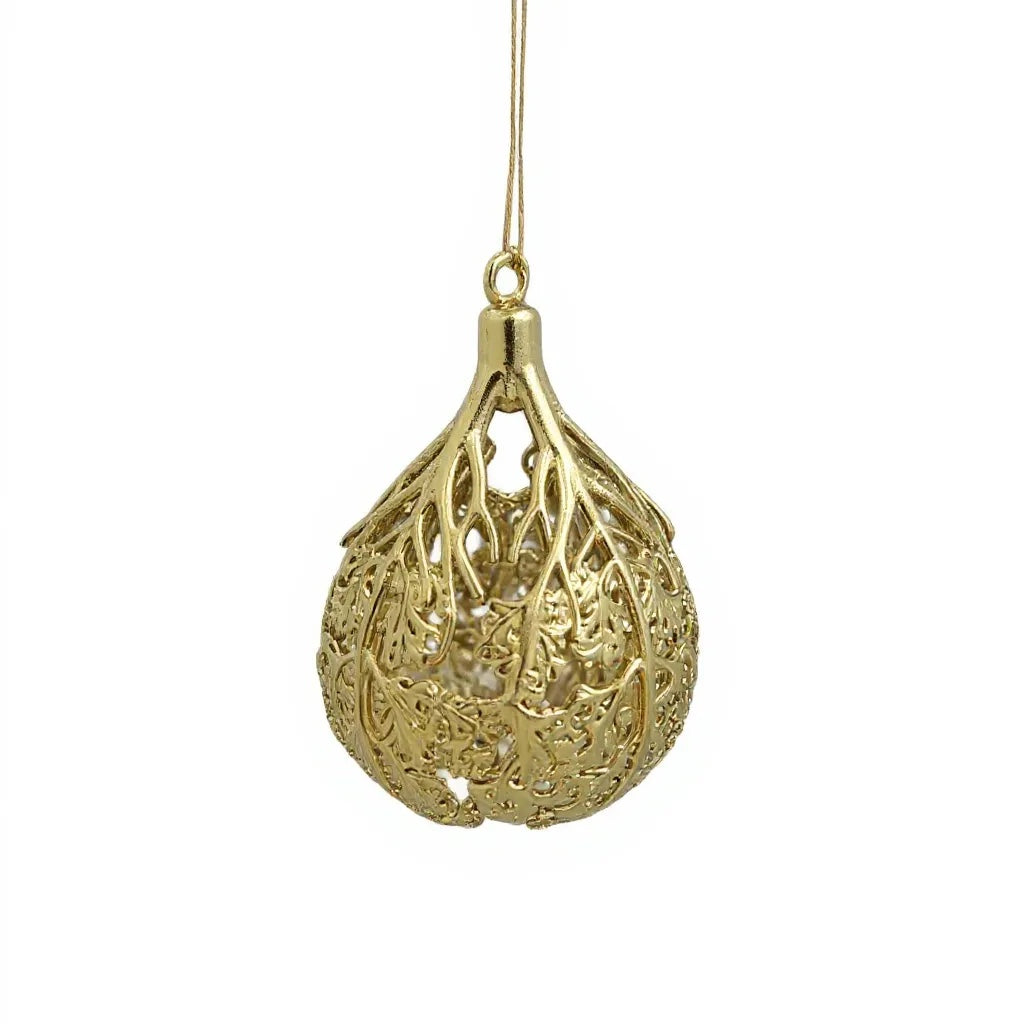 Leafy bulb Christmas ornament | metallic ball ornament in gold, silver and antique | set of 2 or 4