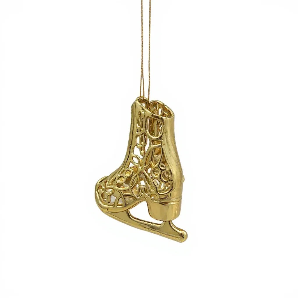 Ice skating boot christmas ornament | metallic holiday decor in gold, silver and antique | set of 2 or 4