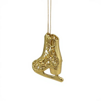 Ice skating boot christmas ornament | metallic holiday decor in gold, silver and antique | set of 2 or 4