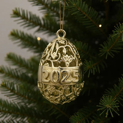 Personalised floral egg christmas bauble | antique gold metallic ornament | set of 2 or 4