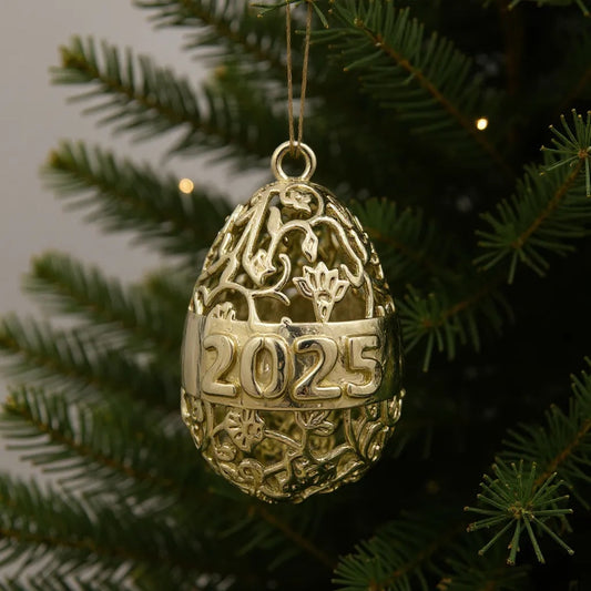 Personalised floral egg christmas bauble | antique gold metallic ornament | set of 2 or 4